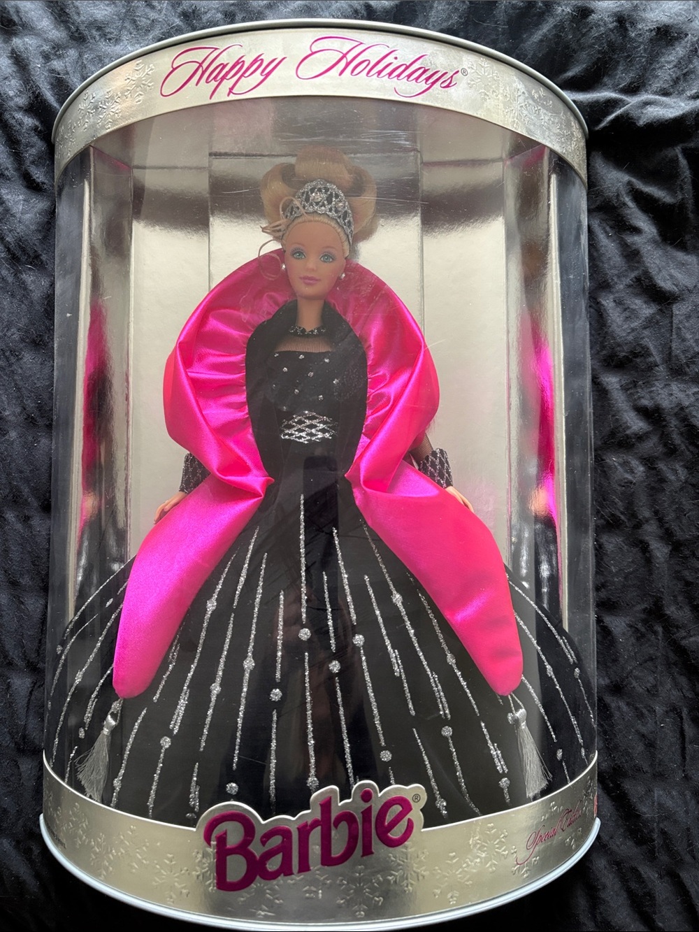 1998 Holiday Barbie Special Edition. Black Gown with Hot Pink Satin Shawl Doll